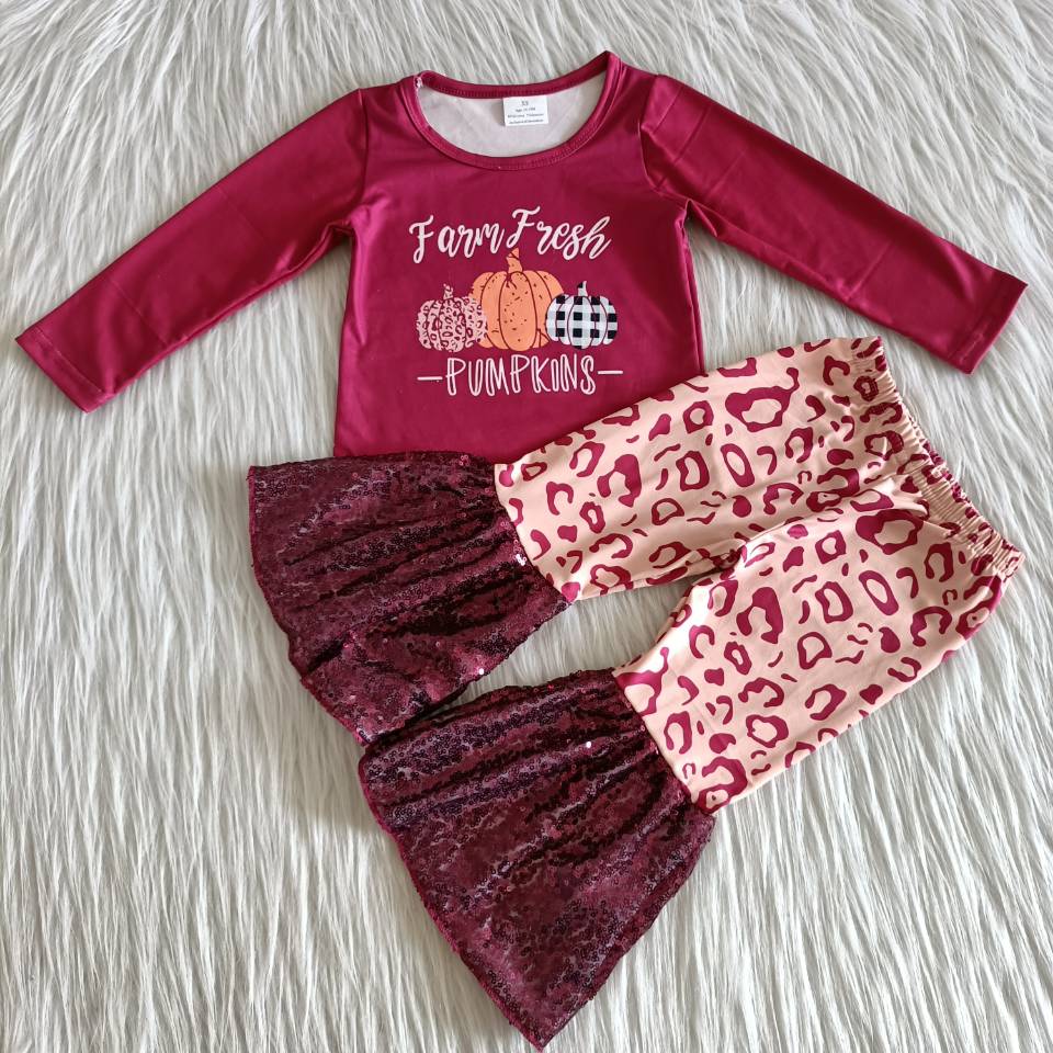Fall Pumpkin Set With Sequin Ruffle Pants