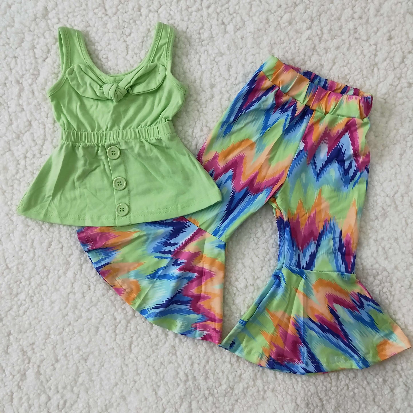 Green Top Tie Dye Pants Set