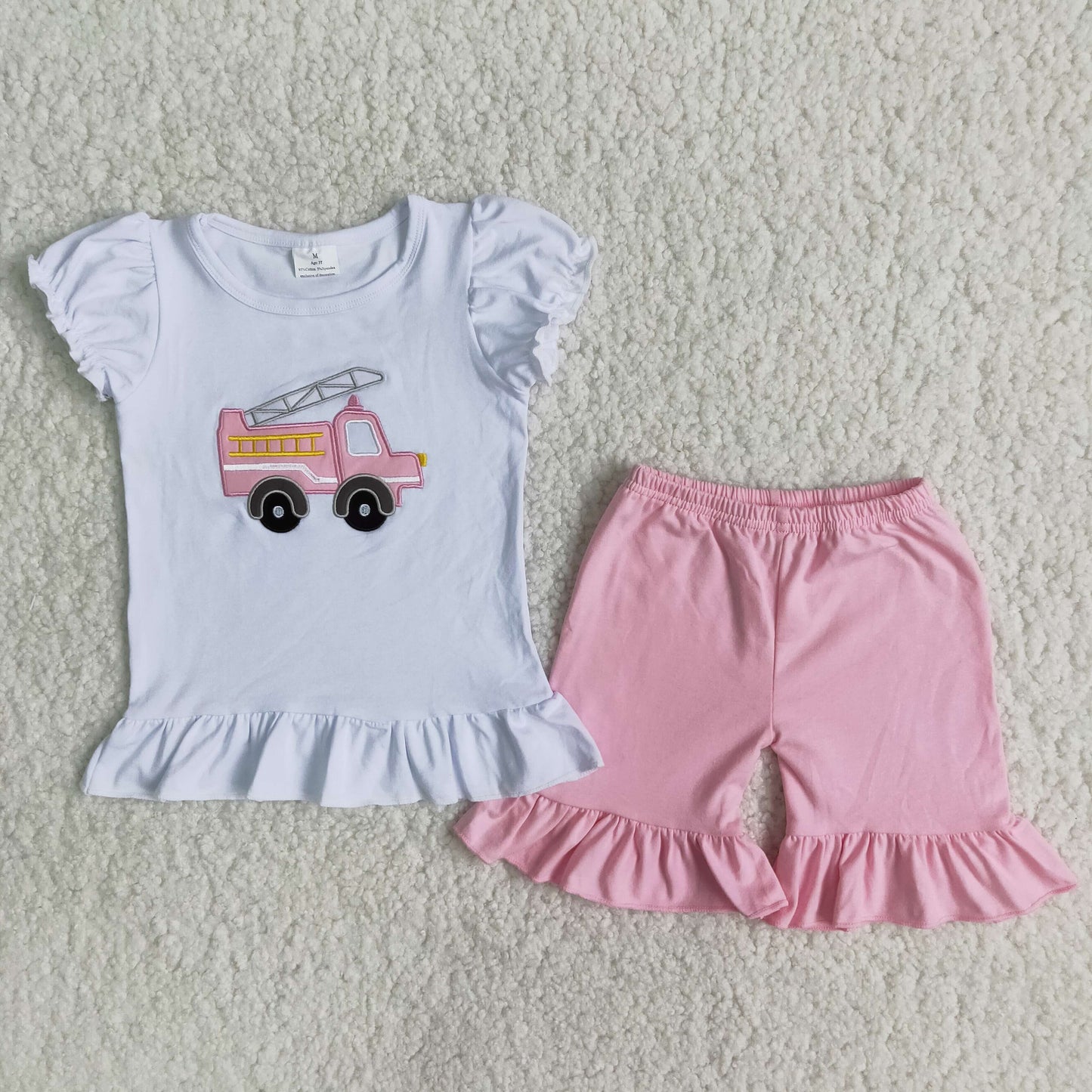 Embroidery fire fighting truck girls set