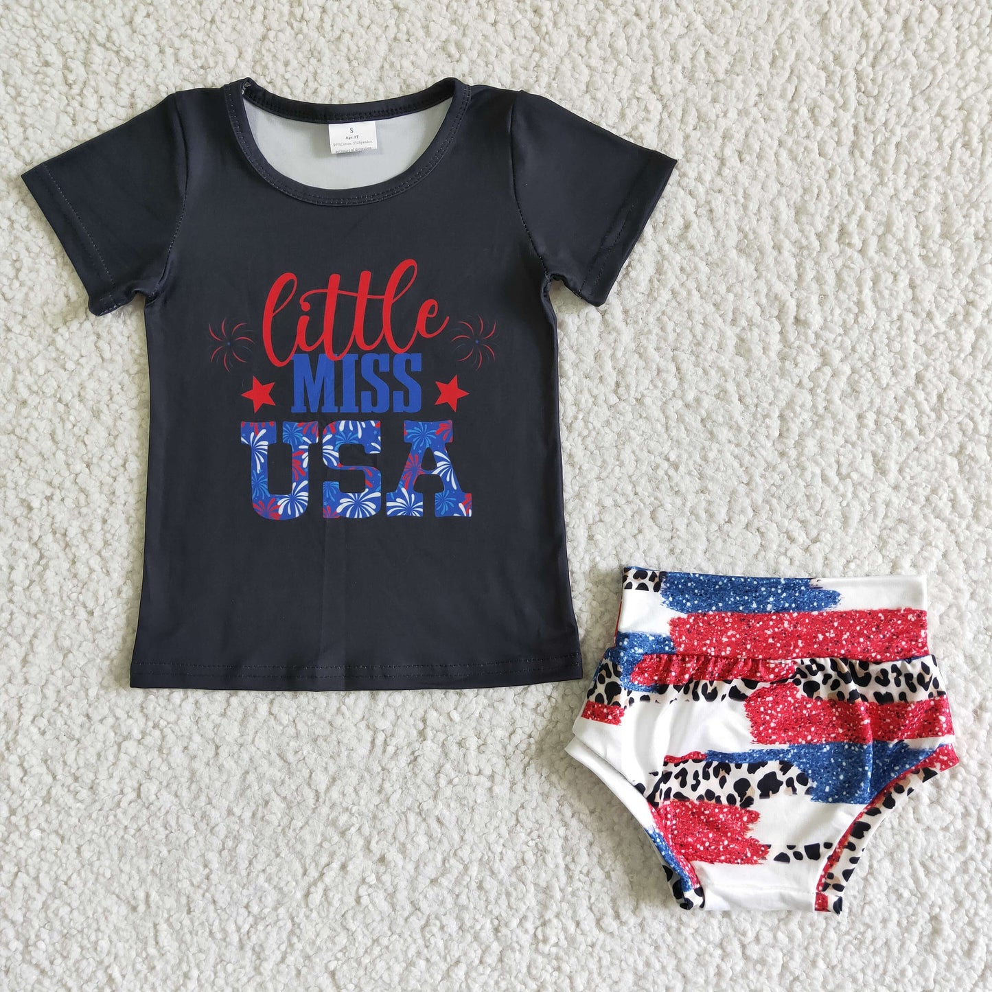NC0007 Little Miss USA 4th of July Bummies Set +Headband