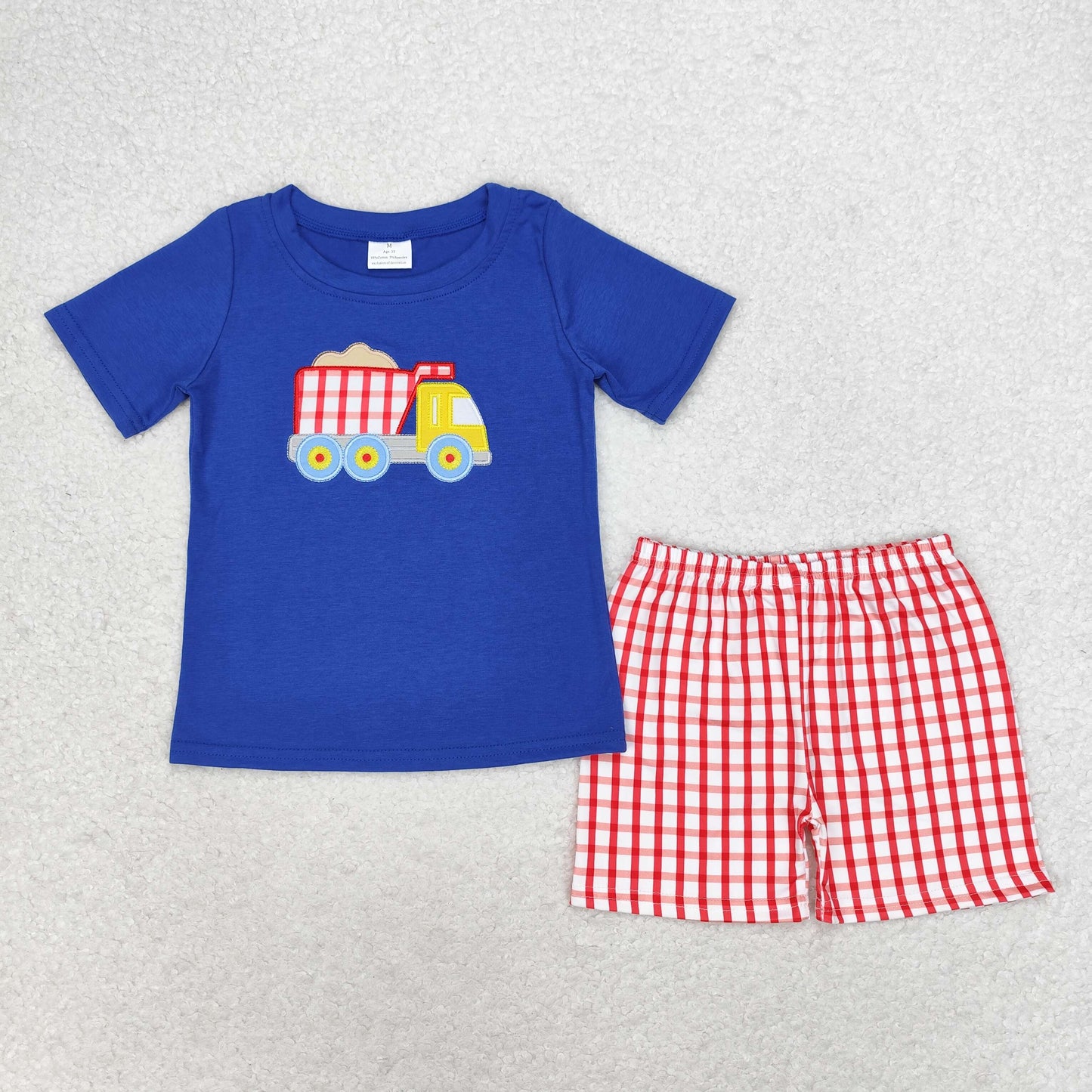 Baby Boys Red Checkered Dump Truck Shirt Top Shorts Clothes Sets