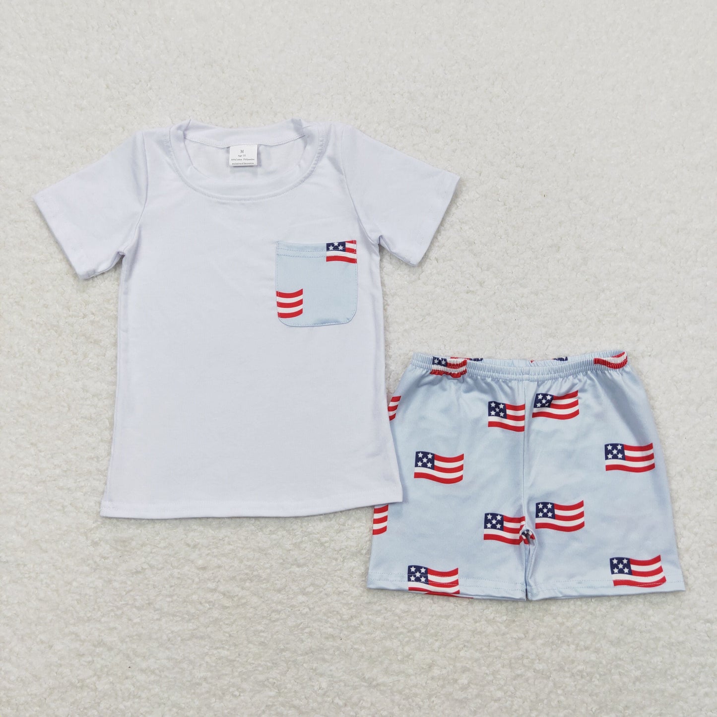 July 4th USA Flag Boys Shorts Set With Pocket