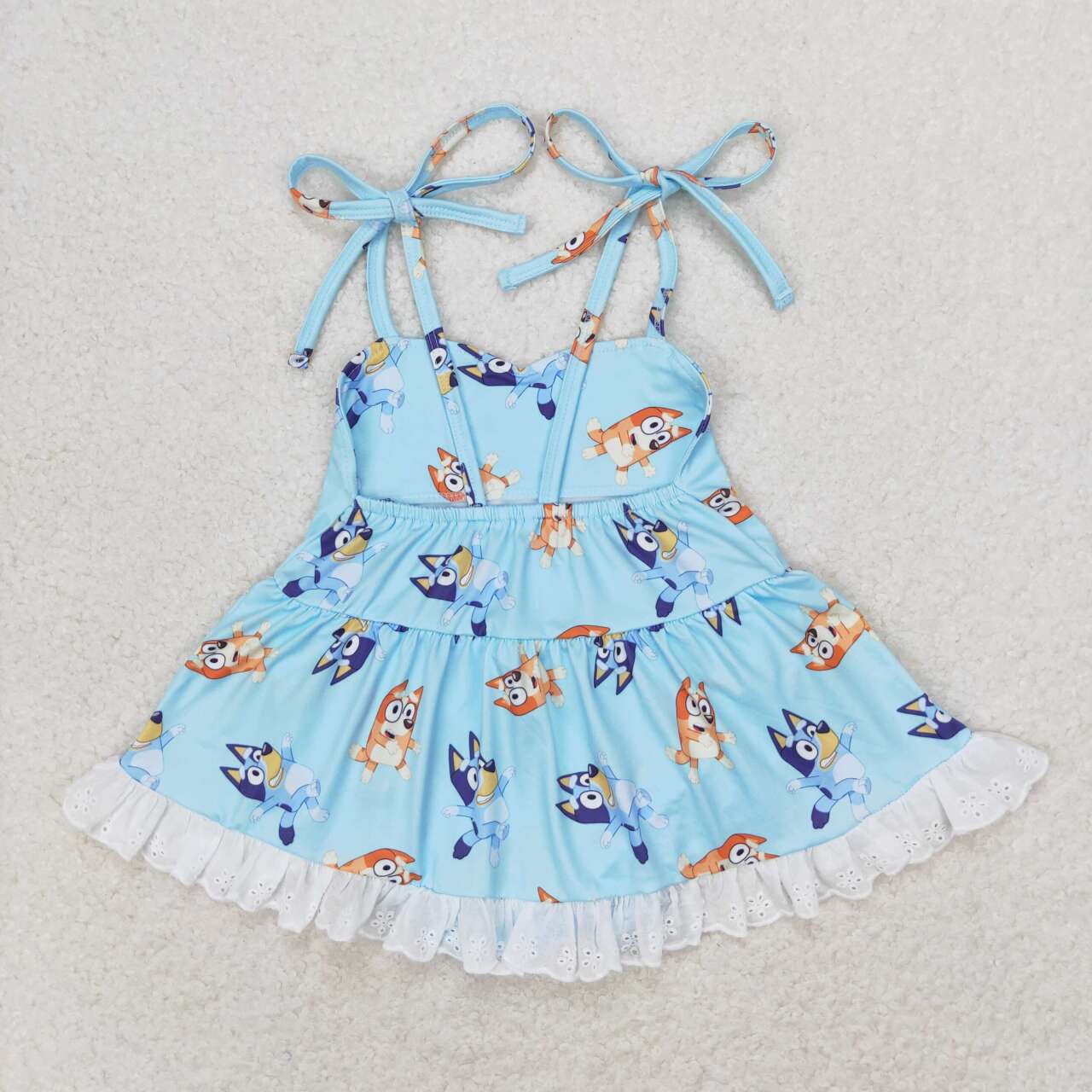 Baby Girls Blue Straps Cartoon Dogs Romper