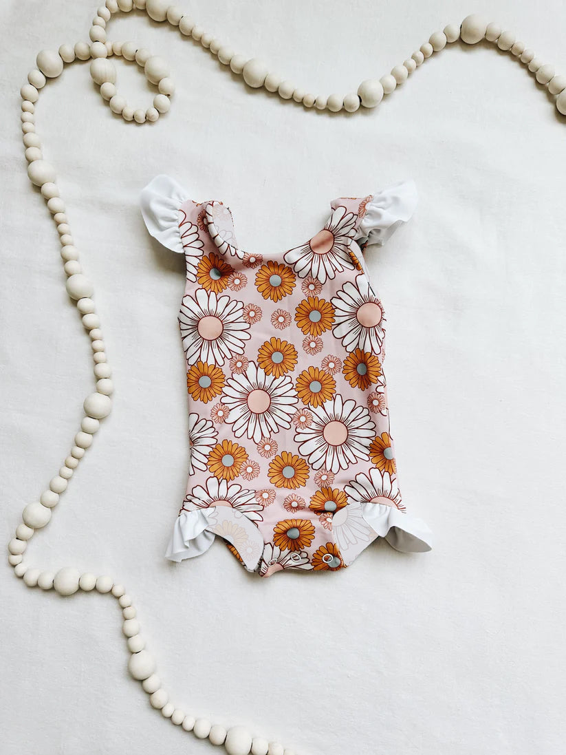 S0284 Summer Baby Girls Daisy Flower Print Swimsuit Preorder