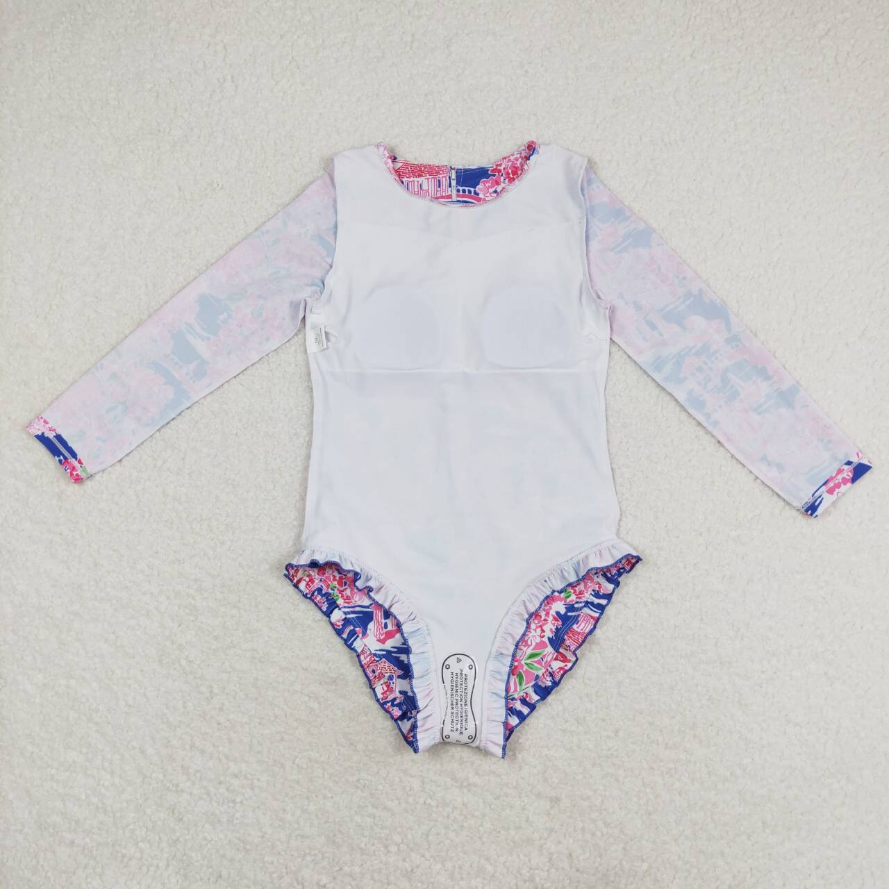 Baby Girls Flower Long Sleeve One-piece Swimsuit With Beach Wear