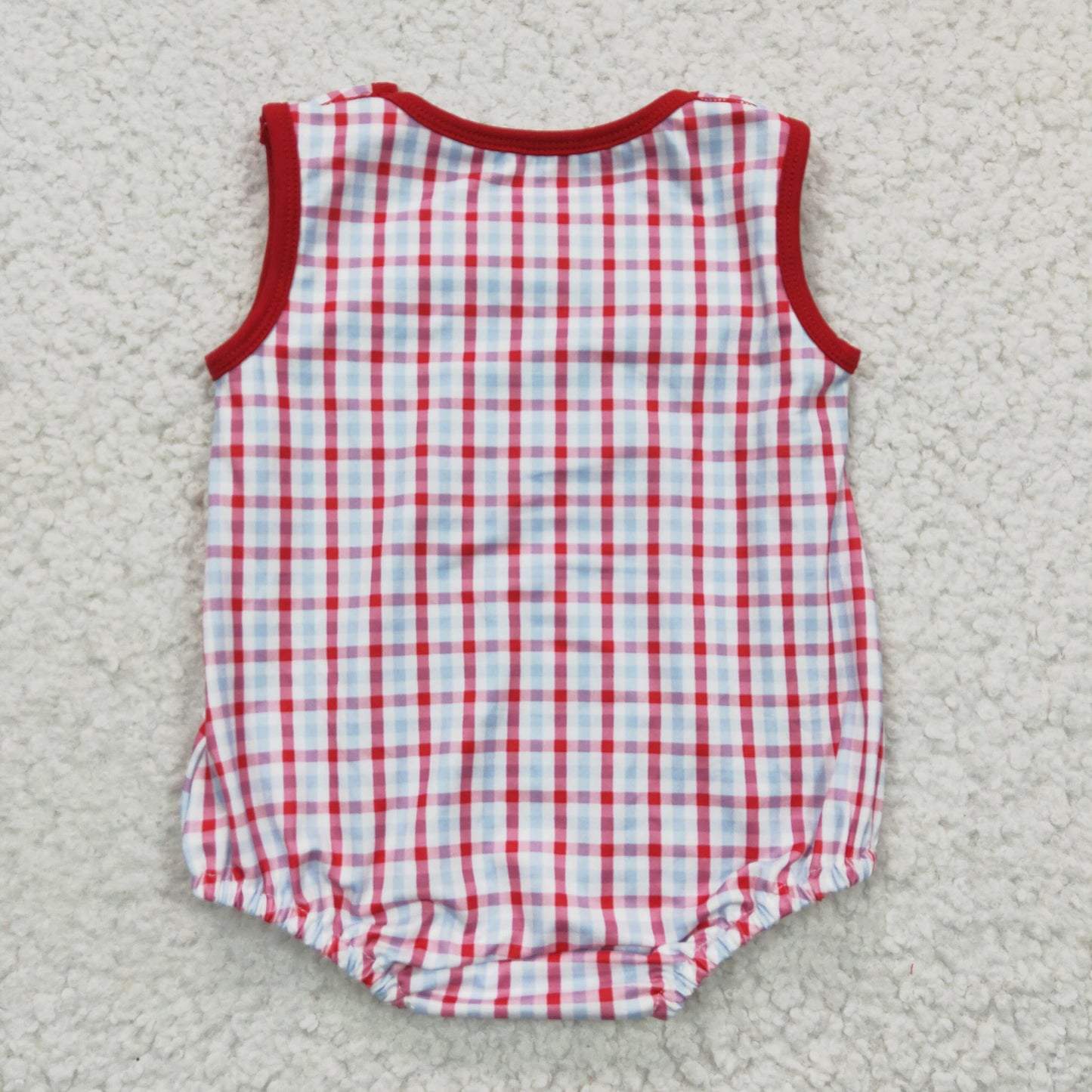 Baby Boys Sleeveless Red Plaid Embroidery Crab Ropmer