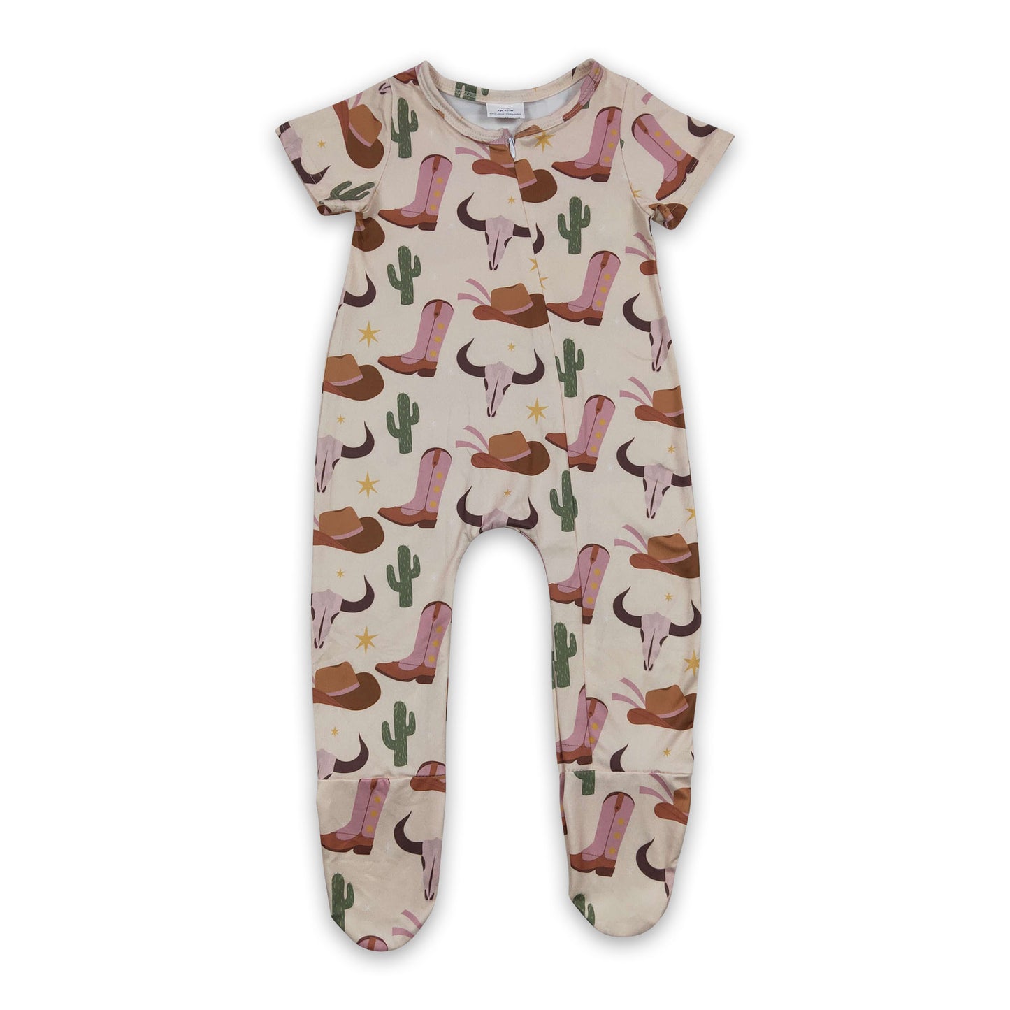 SR0192 Baby Boys Western Short Sleeve Footed Romper On Sale