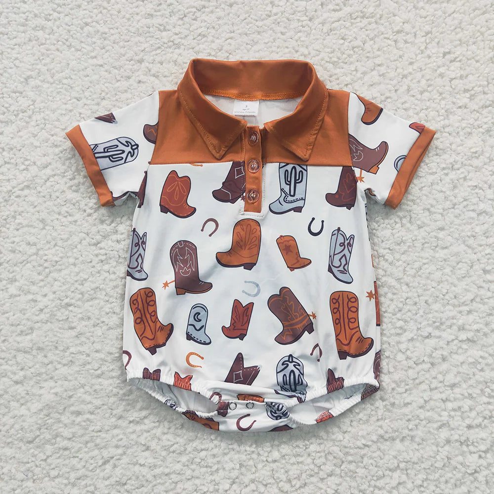Sibling Baby Boys Western Buttons Short Sleeve Shirt Rompers