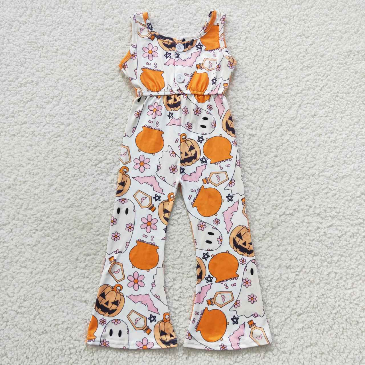 SR0410 Girls Halloween Cute Ghost Pumpkin Jumpsuit