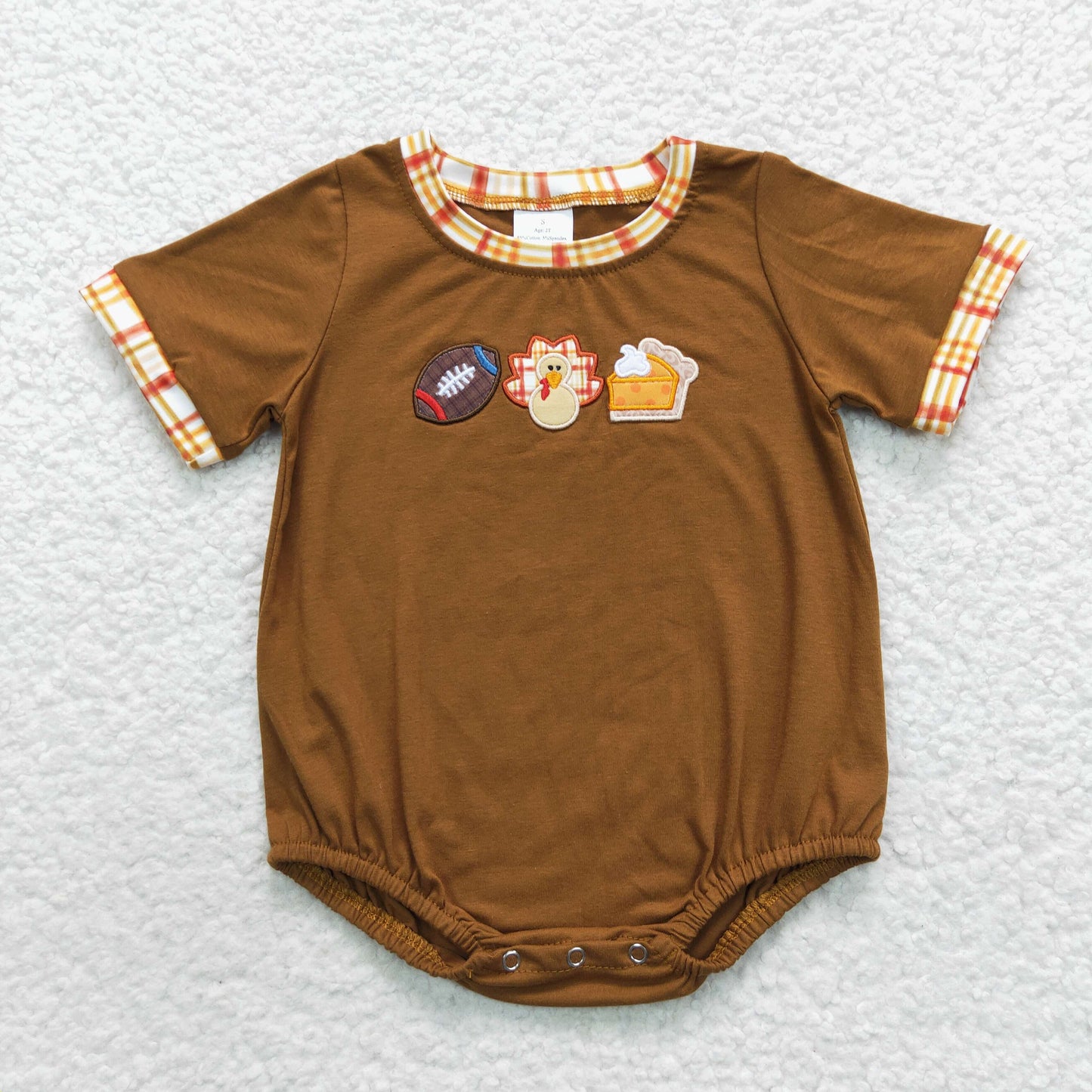 Sibling Girls Boys Thanksgiving Embroidery Football Turkey Short Sleeve Set and Romper