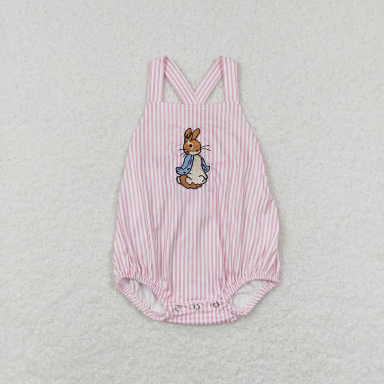 Baby Girls Easter Rabbit Pink Striped Bubble Romper