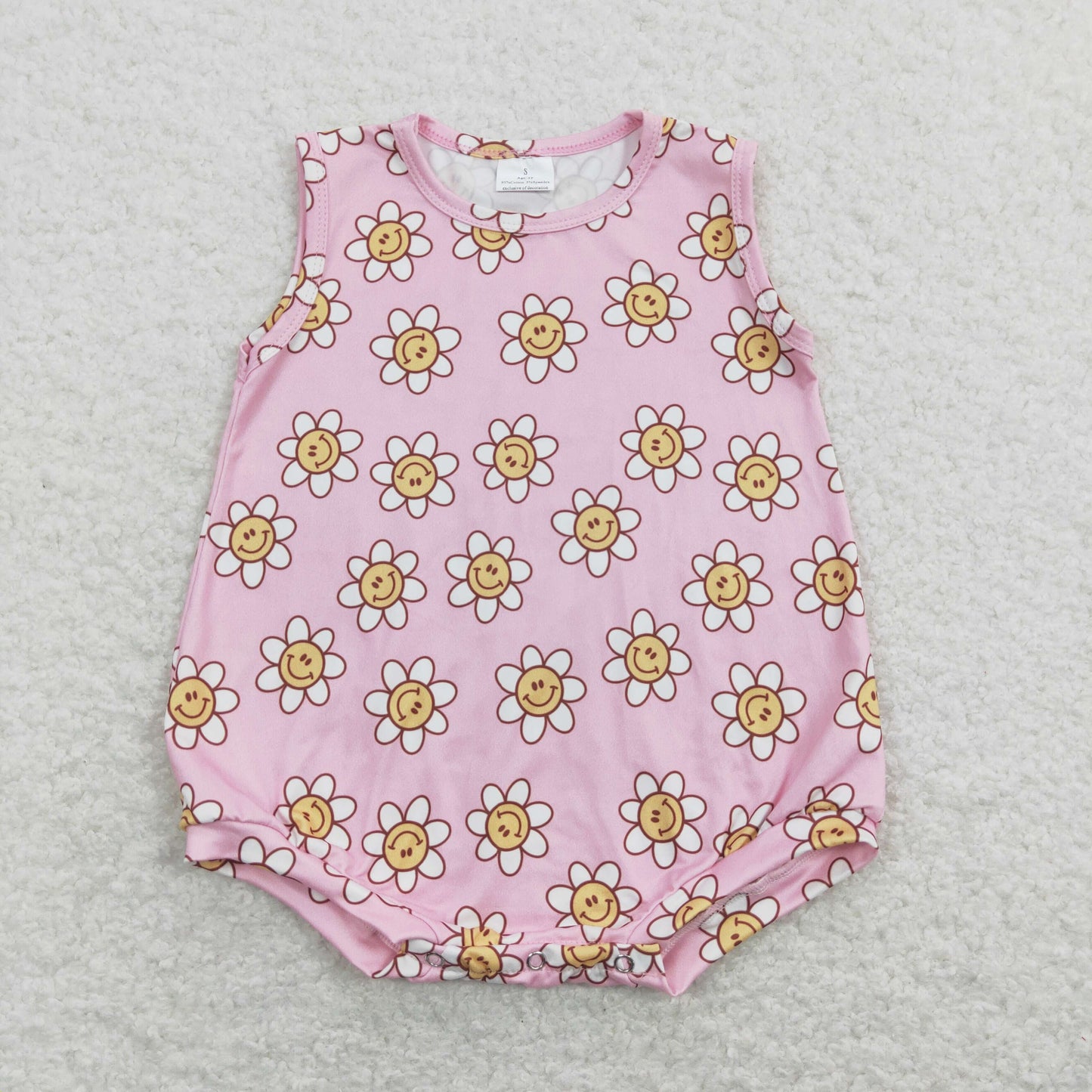Baby Girls Flower Pink Sleeveless Bubble Romper