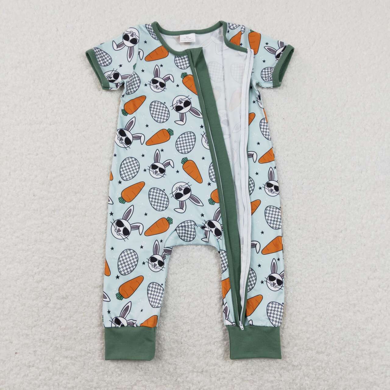Baby Boys Easter Cool Rabbie Carrot Zipper Romper