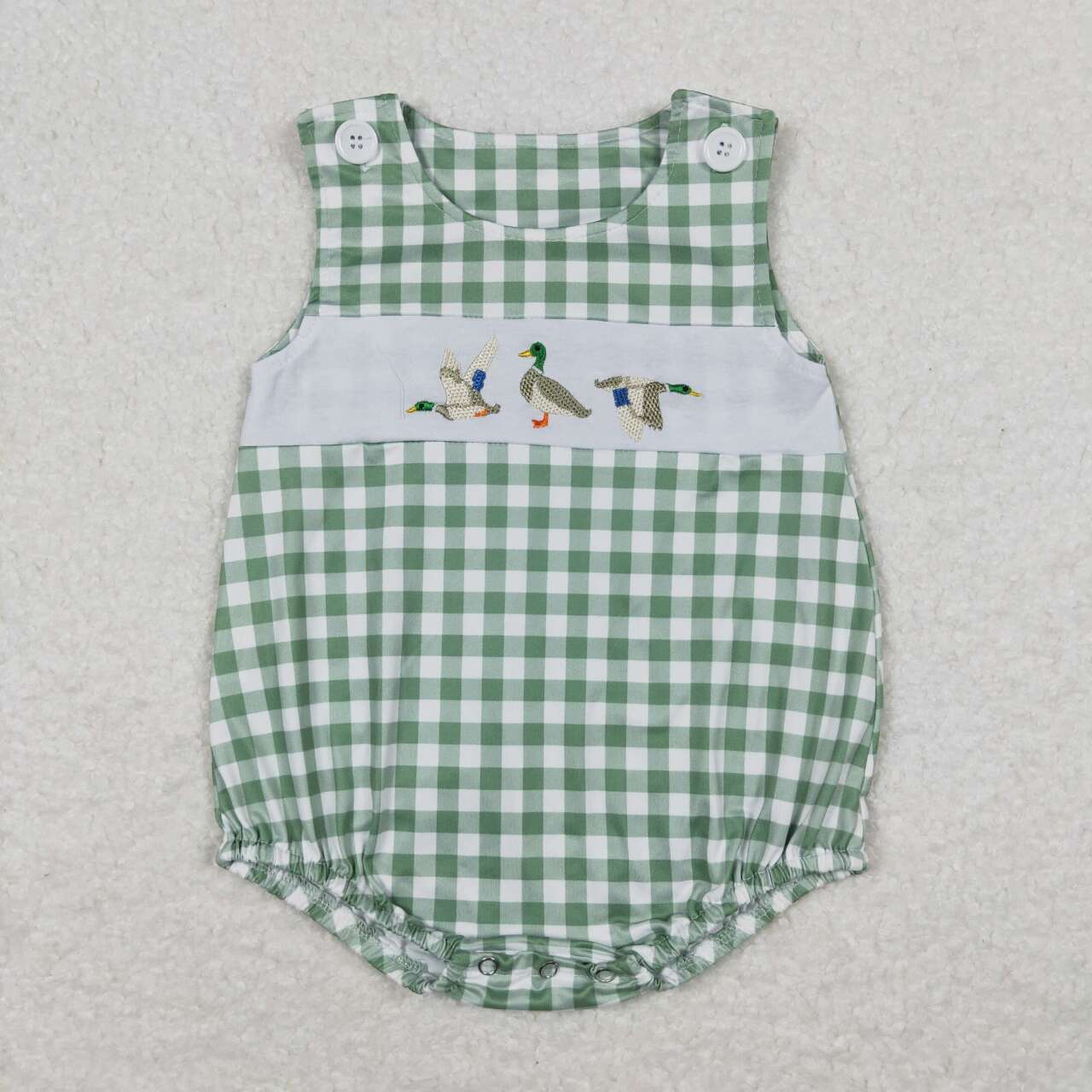 SR1066 USA Shop Baby Boys Duck Green Gingham Sleeveless Romper