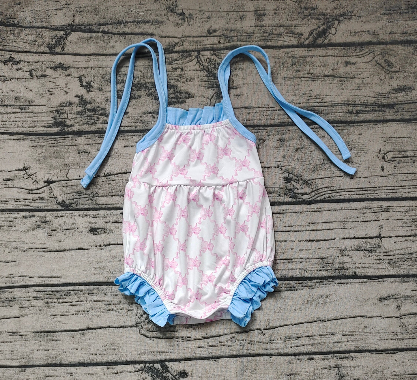 Newborn Baby Girls Pink Bow Strape Bubble Romper