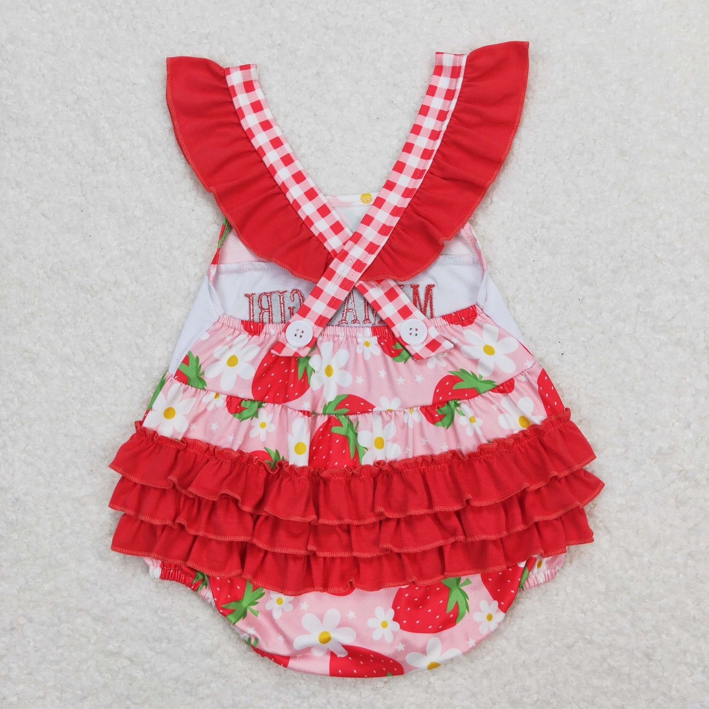 Summer Sibling Mama's Girl Strawberry Embroidery Outfit and Romper