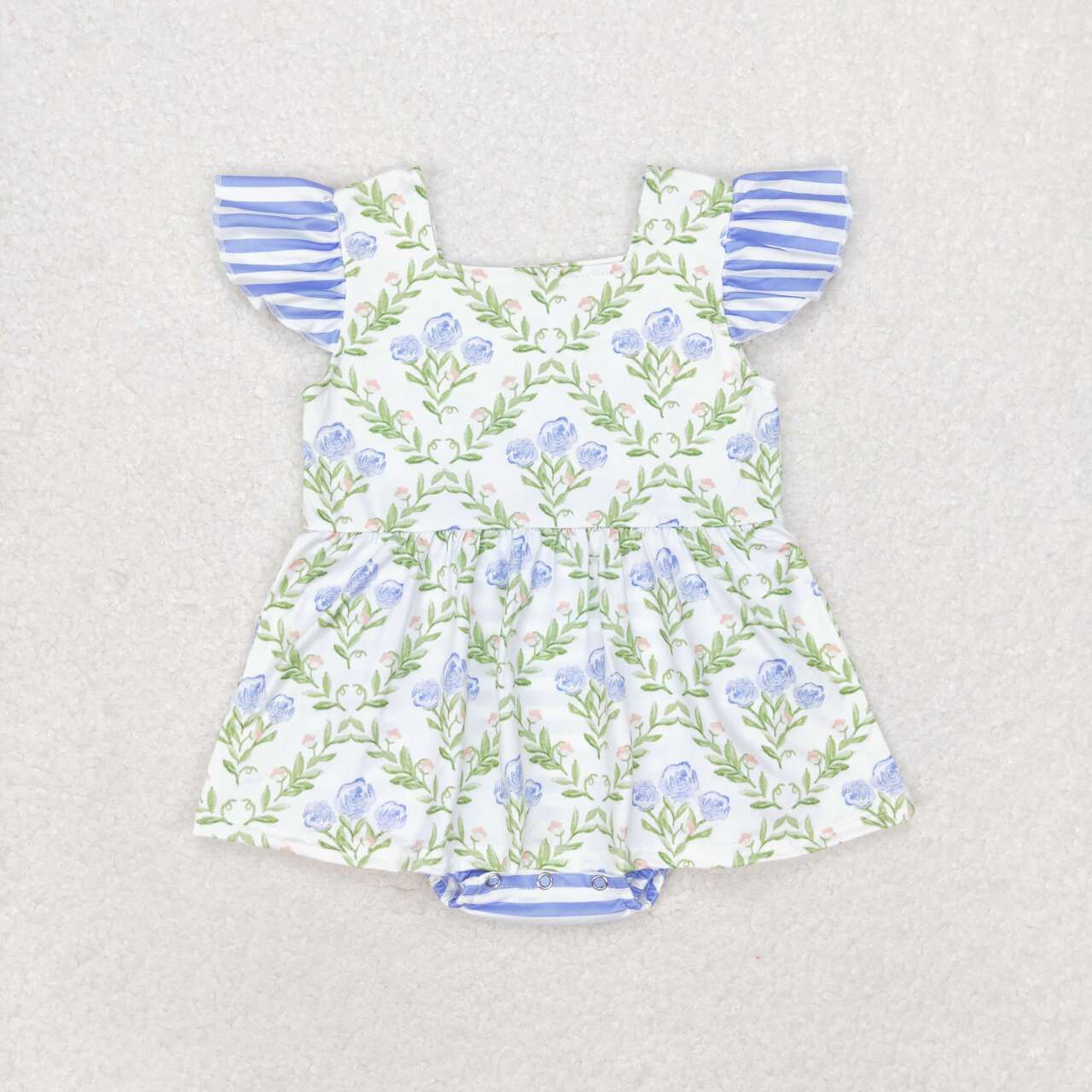 Baby Girls Blue Flower Sibling Outfit and Romper