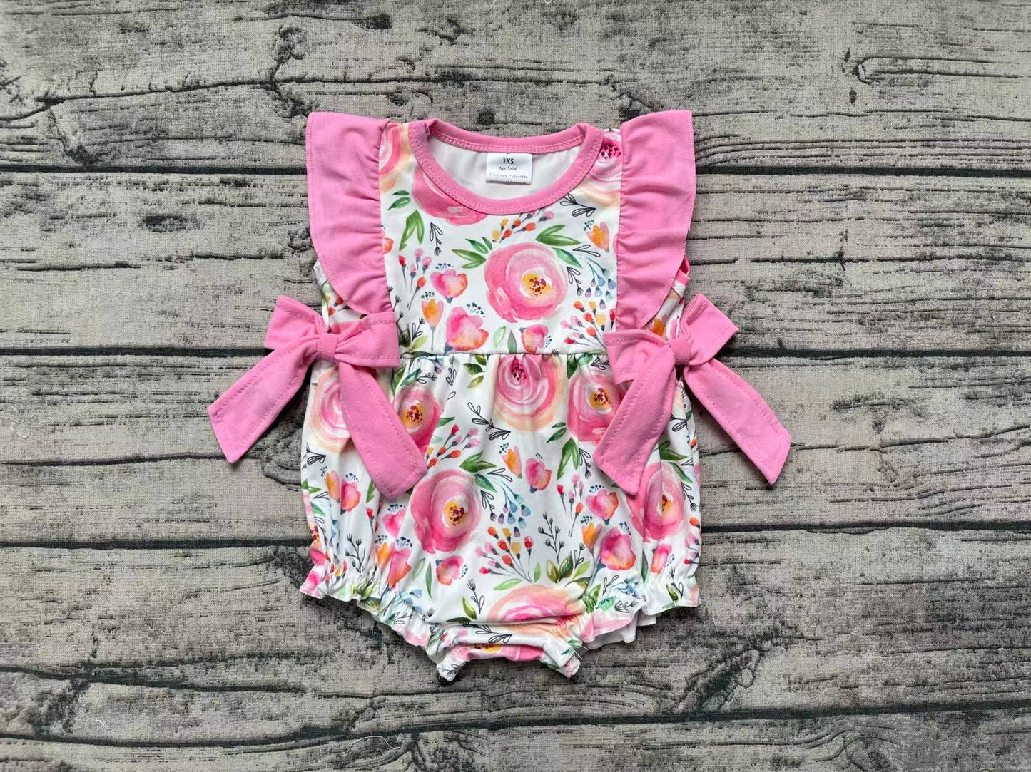 Newborn Baby Girls Floral Bubble Romper