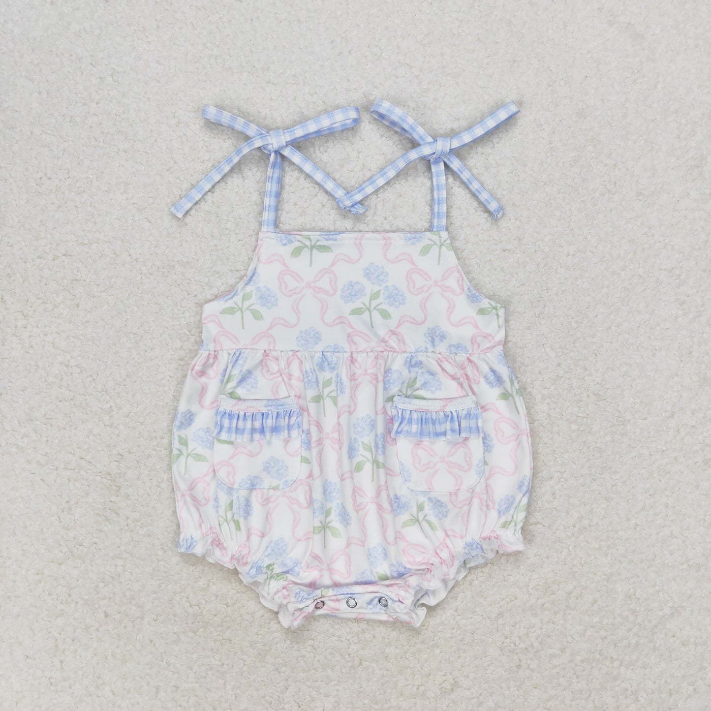 Newborn Baby Girls Blue Flower Romper