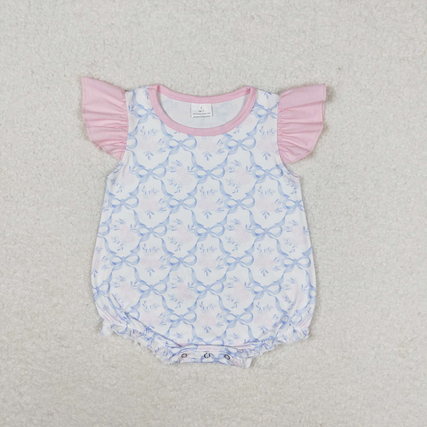 Baby Girls Blue Bows Flutter Sleeve Summer Rompers