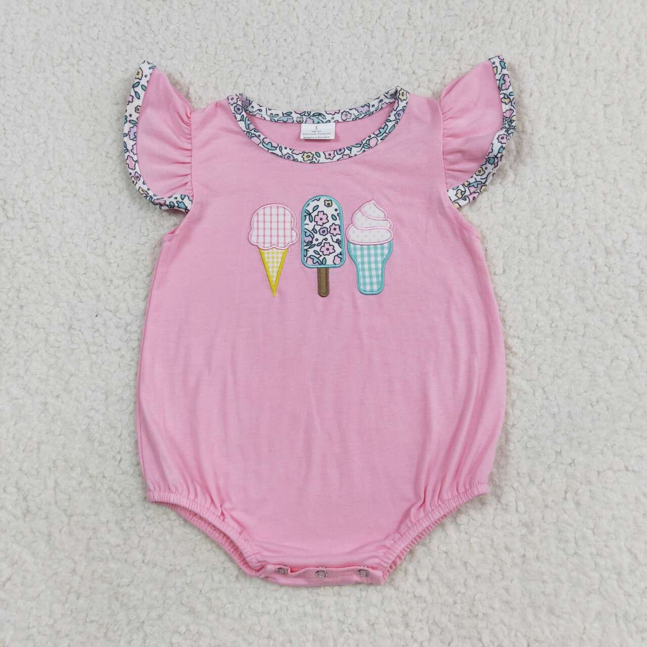 Summer Baby Girls Sibling Embroidery Ice Cream Bubble Romper