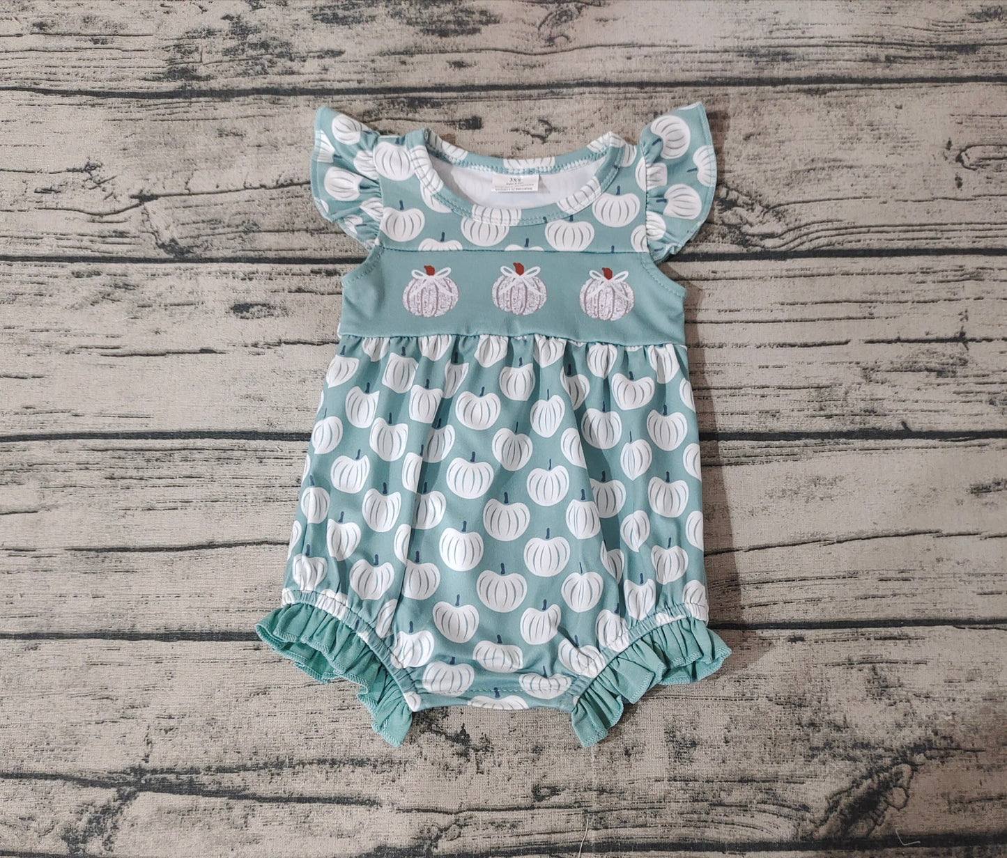 Baby Girls Blue Pumpkin Bubble Romper