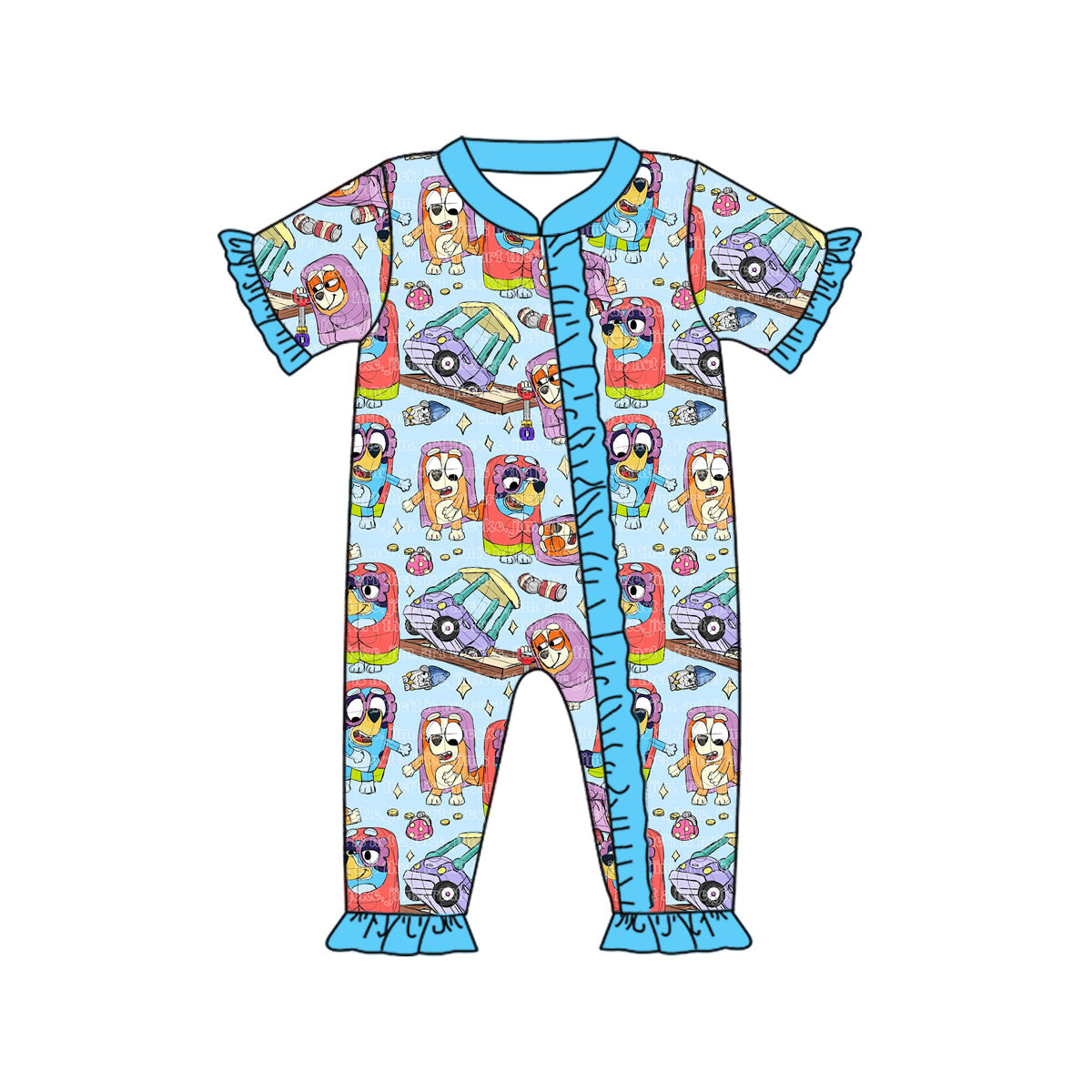 SR1753 Newborn Baby Girls Cartoon Blue Dog Romper Pre-order