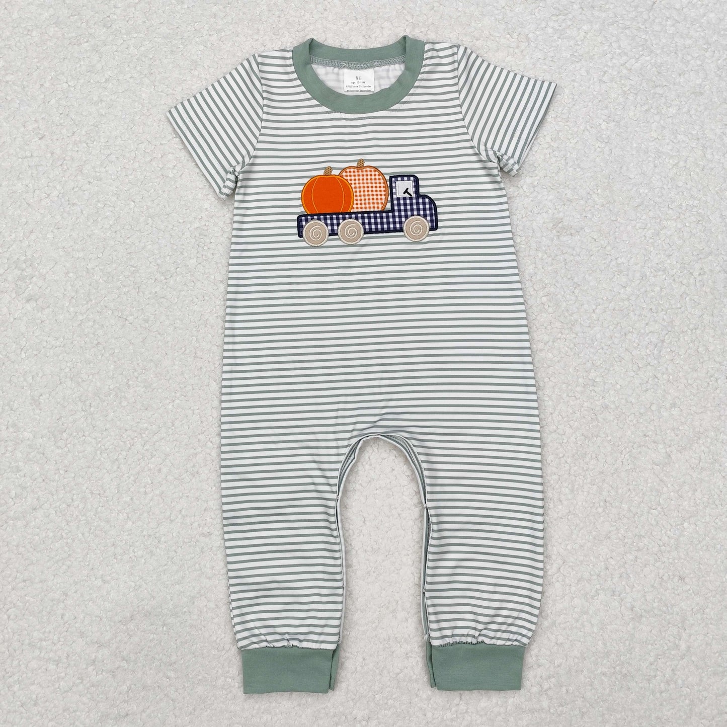 SR1958 Baby Boys Pumpkin Car Short Sleeve Romper