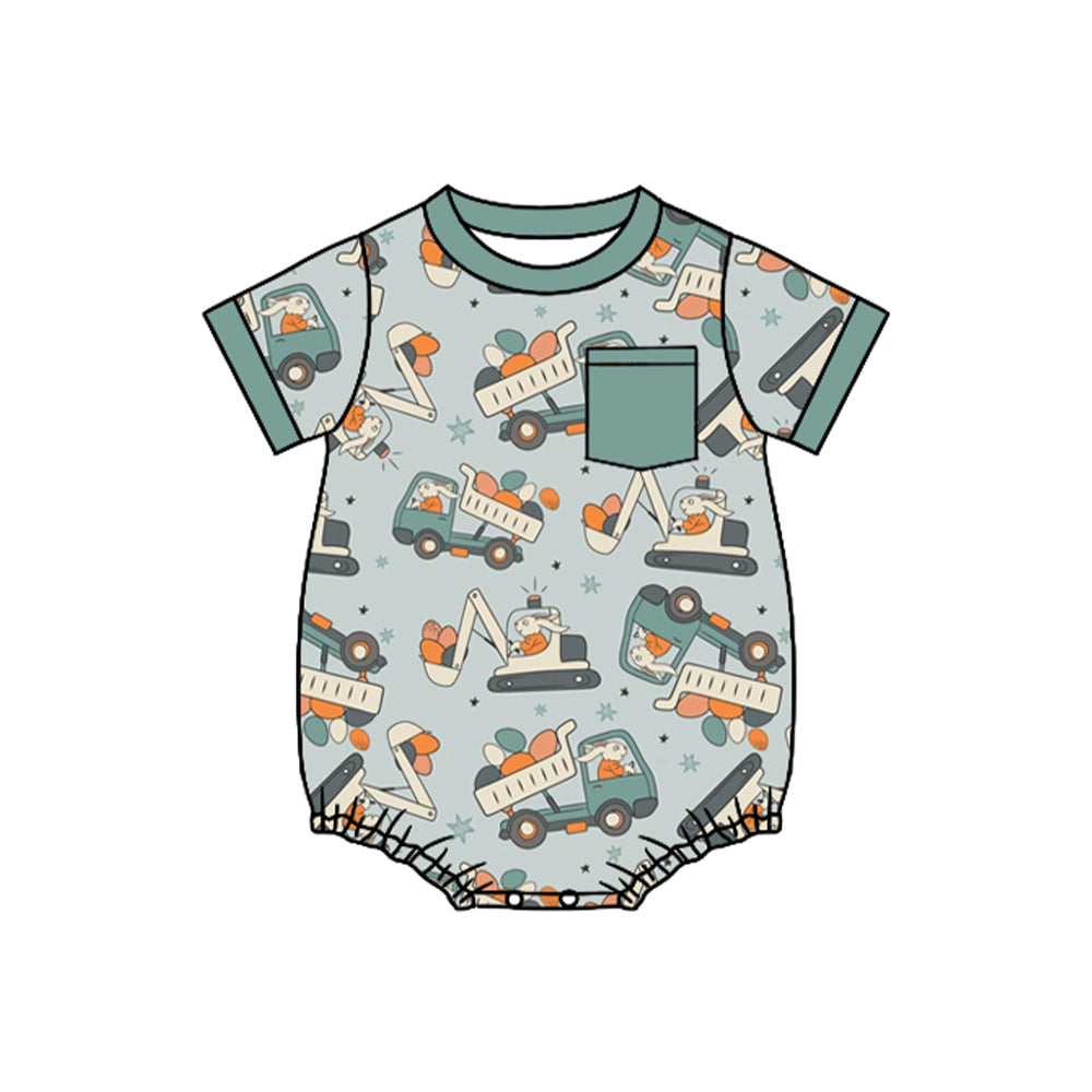 LR2155 Easter Baby Boys Egg Excavator Romper Preorder