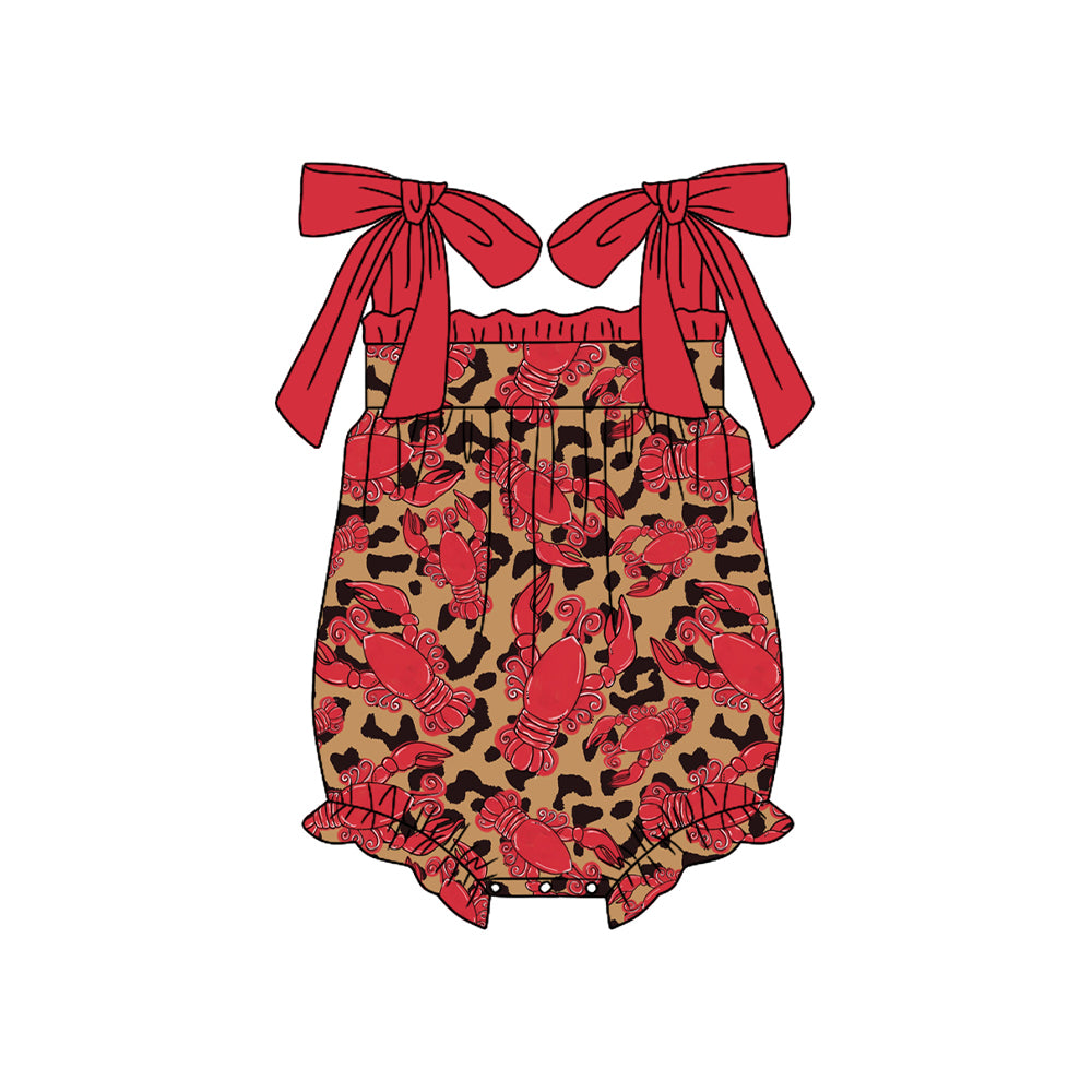 Baby Girls Red Strap Crayfishes Leopard Print Mardi Gras Romper Preorder