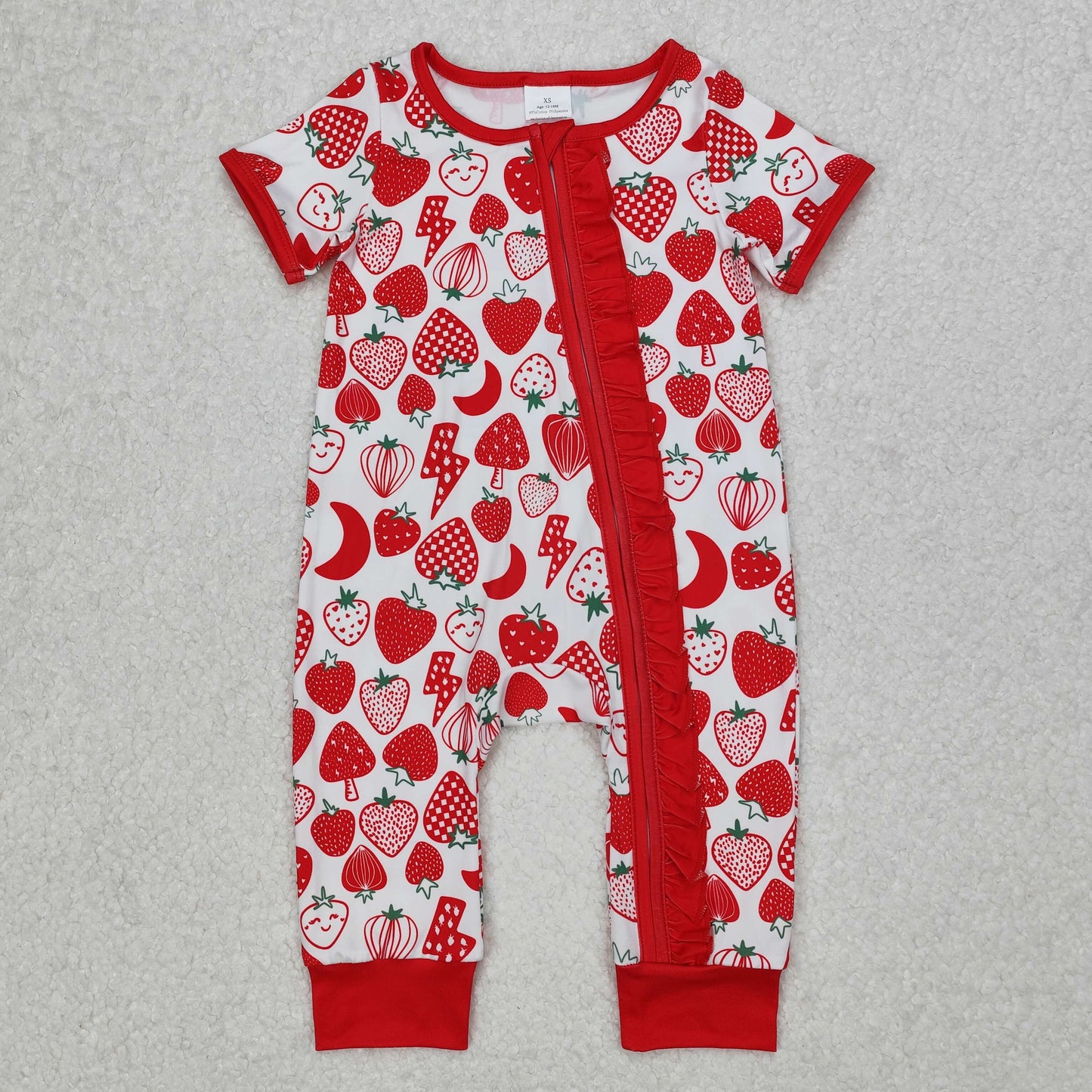 Baby Girls Red Strawberry Print Zipper Romper