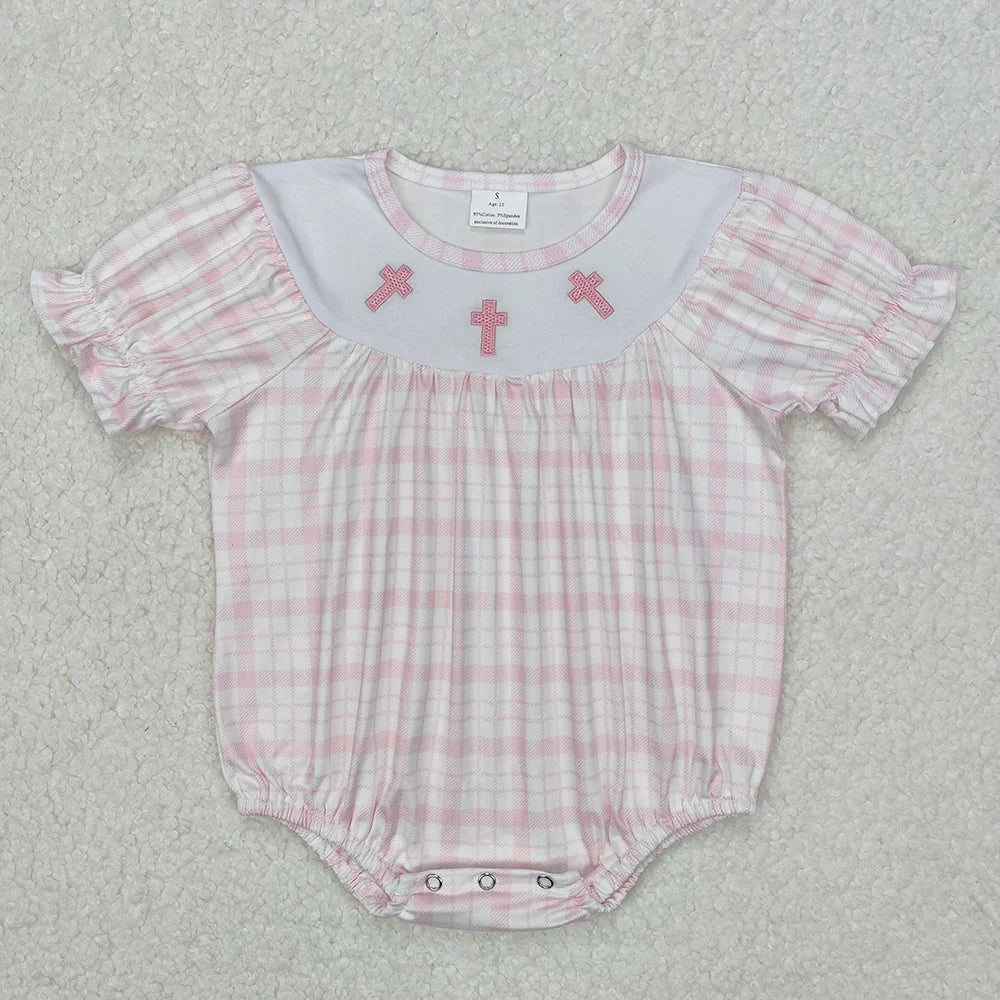 Sibling Girls Boys Embroidery Cross Shorts/Romper