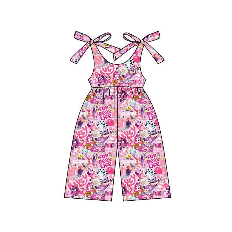 Baby Girls Pink Strap Cartoon Dogs Valentines Jumpsuits Preorder