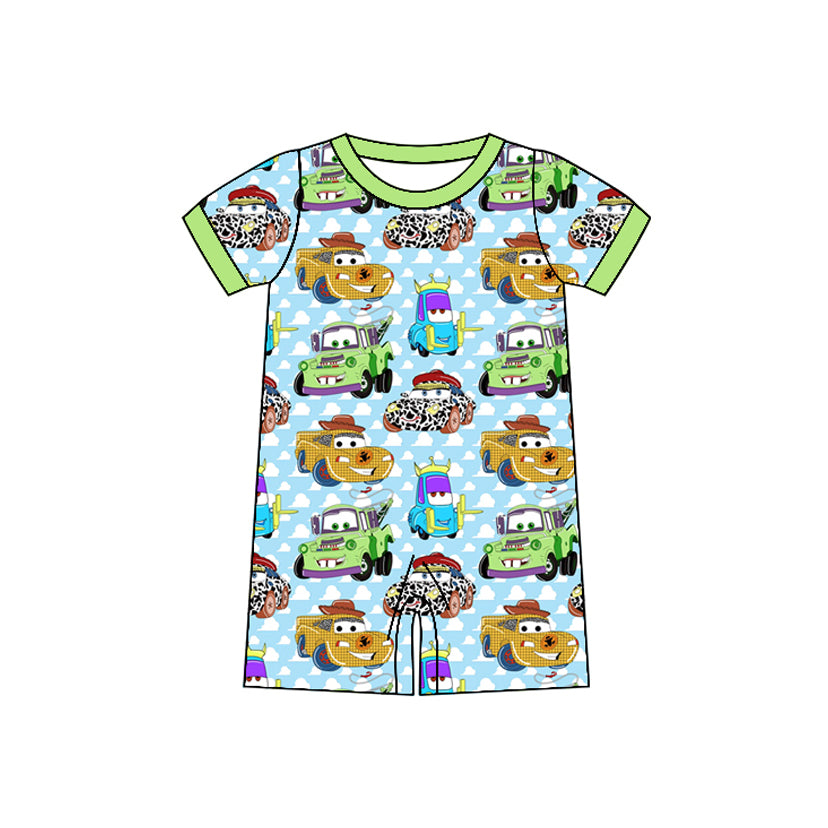 Baby Boys Light Blue Short Sleeves Cartoon Cars Romper Preorder