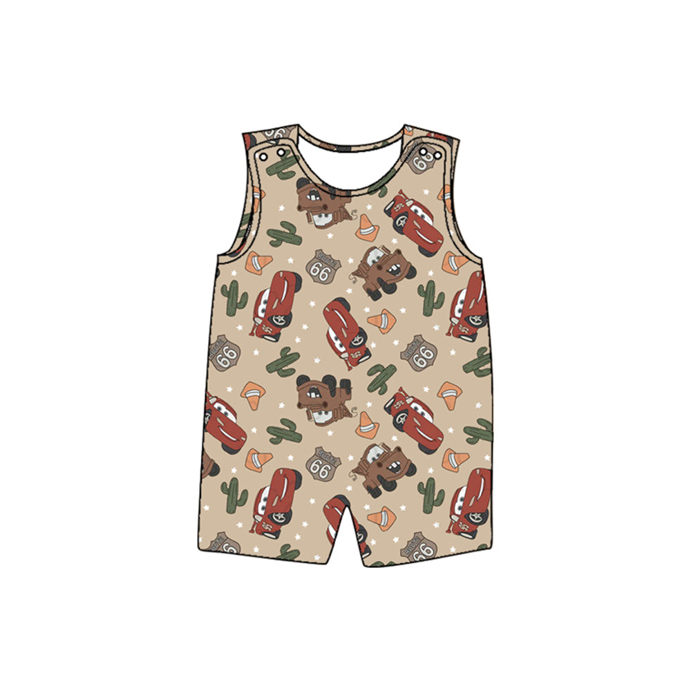 Baby Boys Brown Sleeveless Cartoon Cars Cactus Western Romper Preorder
