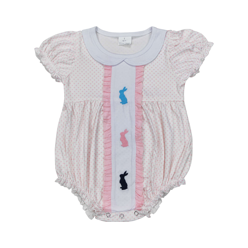 Embroidery Baby Girls Easter Rabbits Polka Dots Rompers Dresses