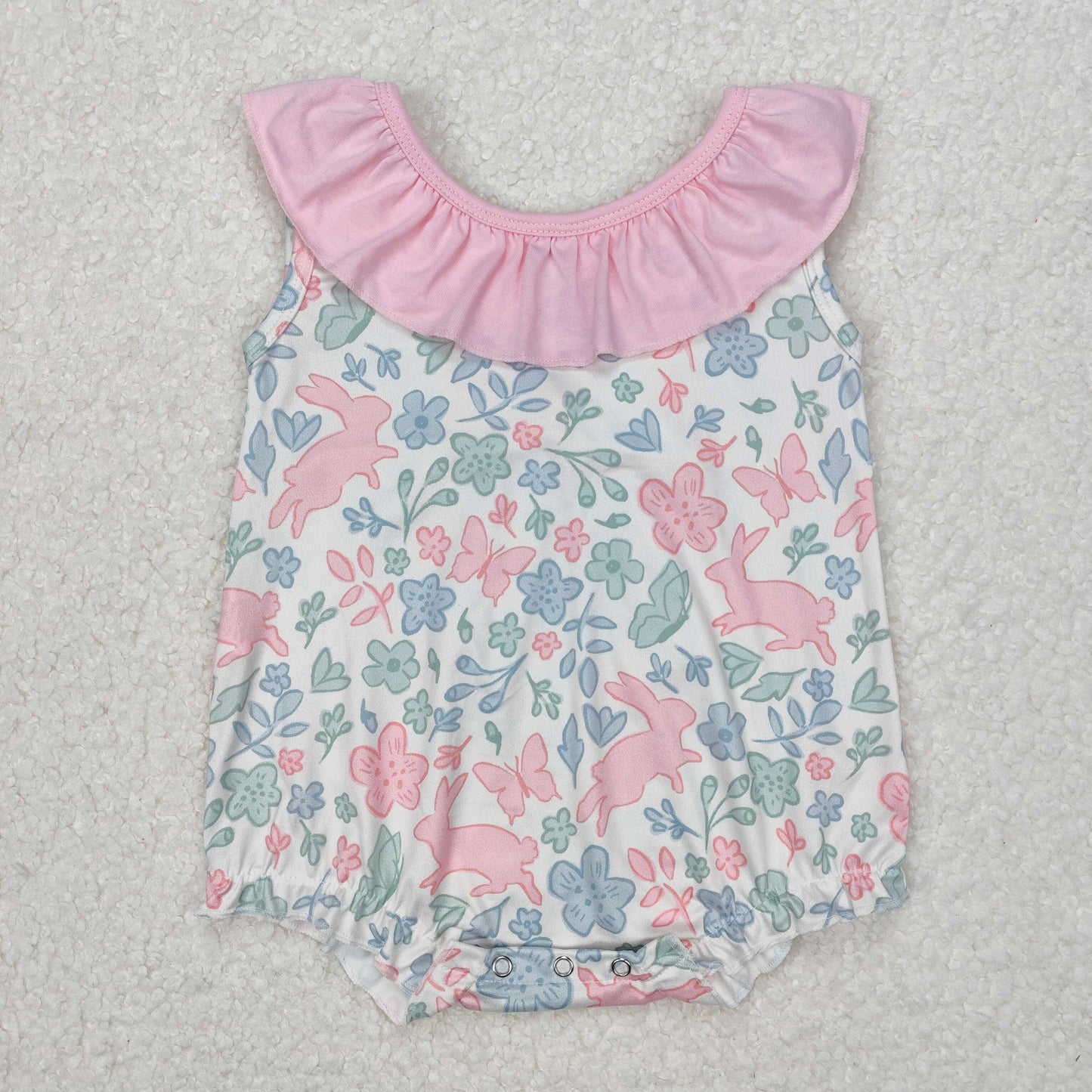 Baby Girls Sister Flower Bunny Outfit Romper