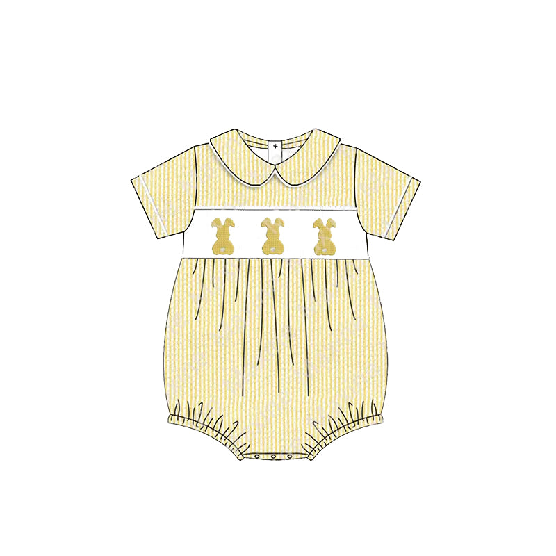 Baby Girls Yellow Stripe Short Sleeves Bunny Print Easter Romper Preorder