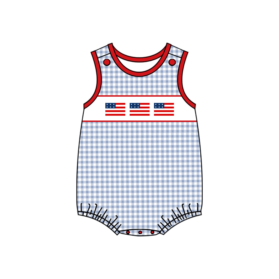 Baby Boys Gray Plaid Sleeveless Flags 4th Of July Smocked Romper Preorder
