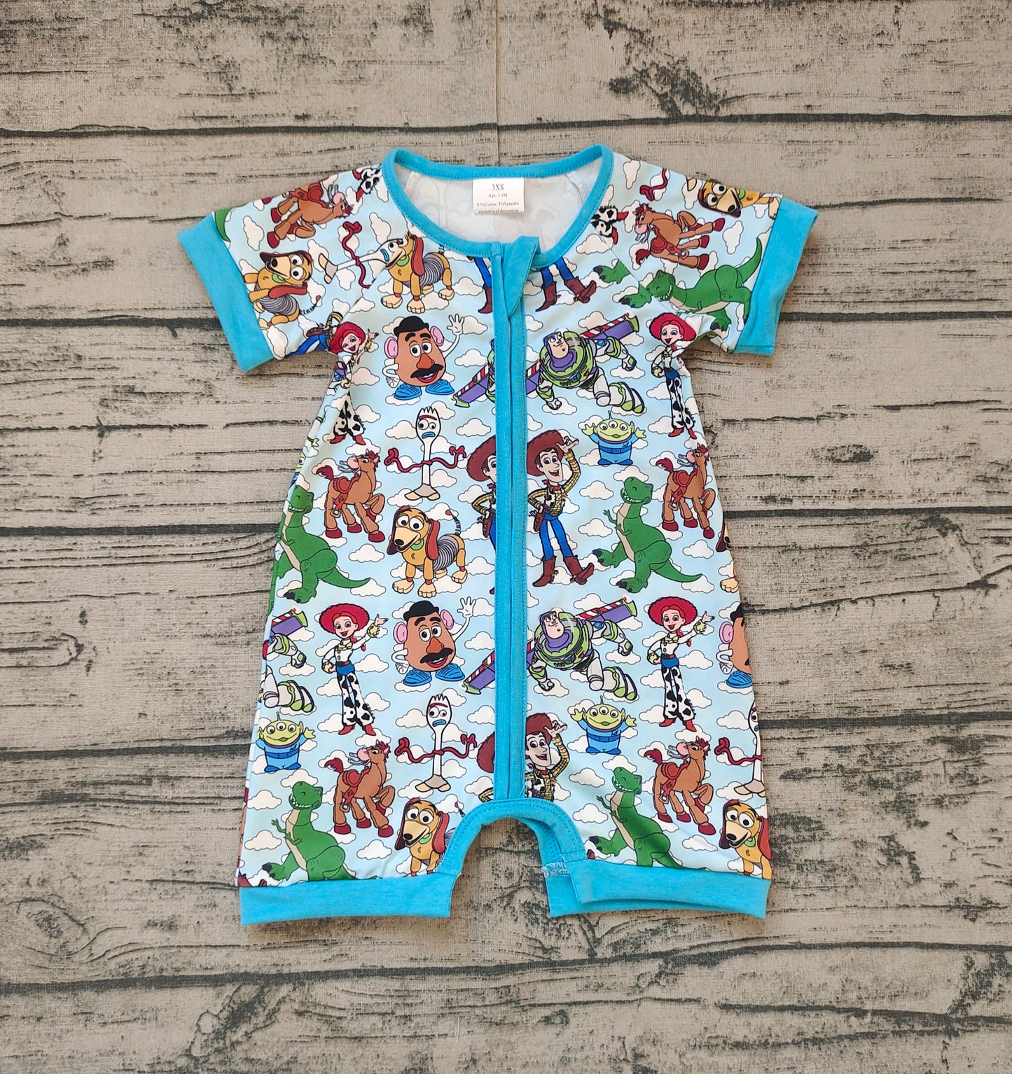 Baby Boys Blue Short Sleeves Cratoon Toy Print Zipper Romper Preorder