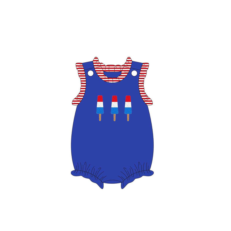 Baby Girls Red Stripe Sleeveless Blue Popscile 4th Of July Romper Preorder