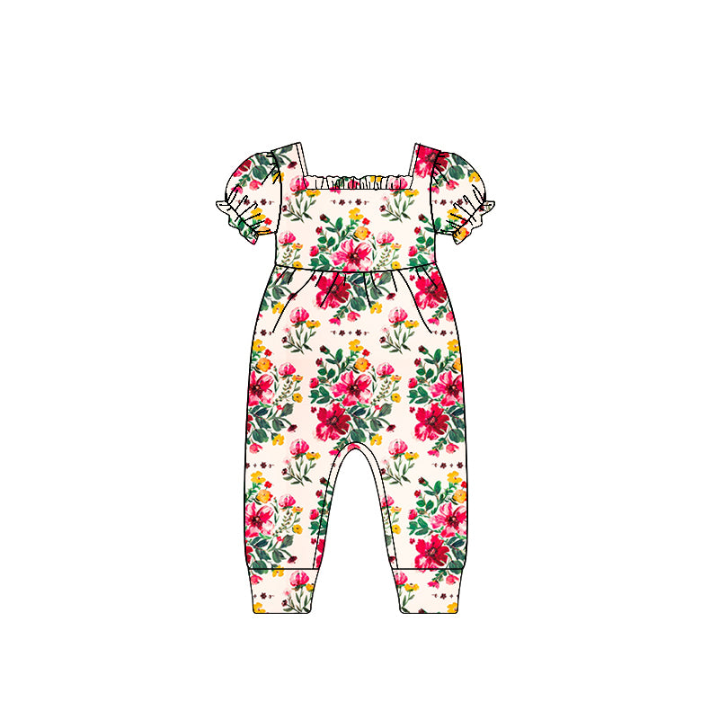 Baby Girls Short Ruffle Sleeves Red Floral Romper Preorder