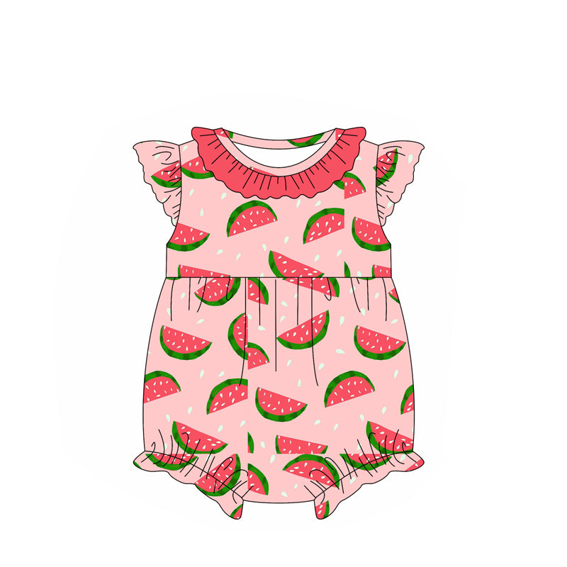 Baby Girls PeacFlutter Sleeves Watermelon Plaid Rompers Preorder