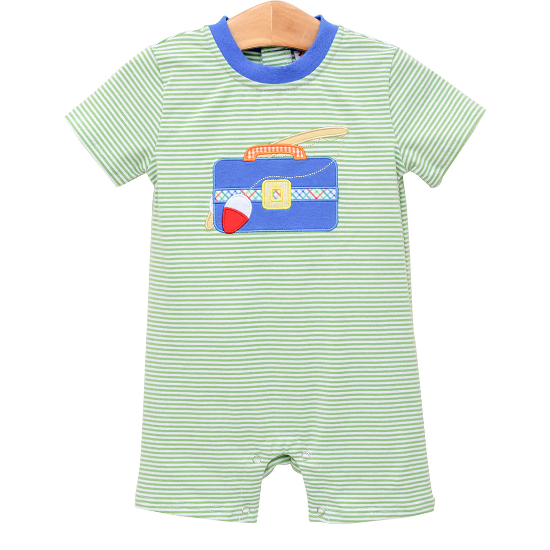 Baby Boys Green Stripe Short Sleeves Fishing Hunting Rompers Preorder