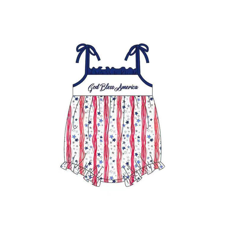 Baby Girls Blue Straps America Red Striep Stars 4th Of July Rompers Preorder