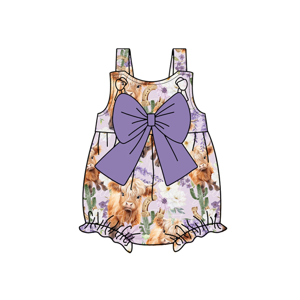 Baby Girls Straps Cactus Lavender Bow Highland Cows Western Rompers Preorder