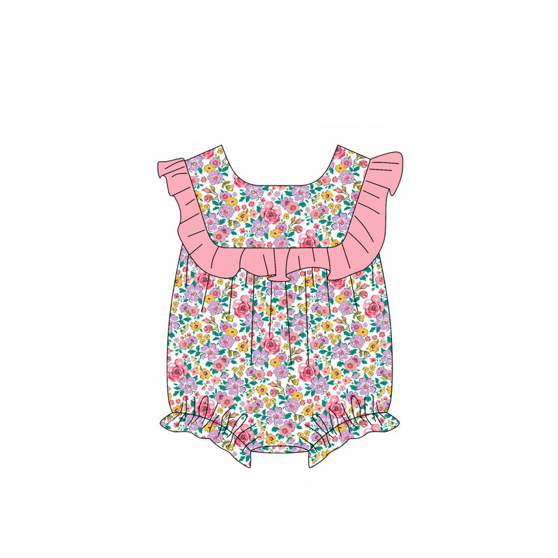 Baby Girls Pink Ruffle Sleeveless Floral Valentines Rompers Preorder
