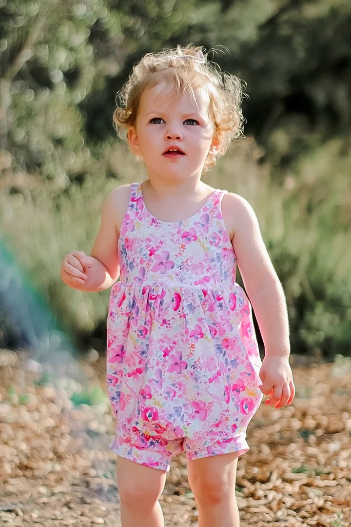 Baby Girls Pink Sleeveless Floral Print Rompers Preorder