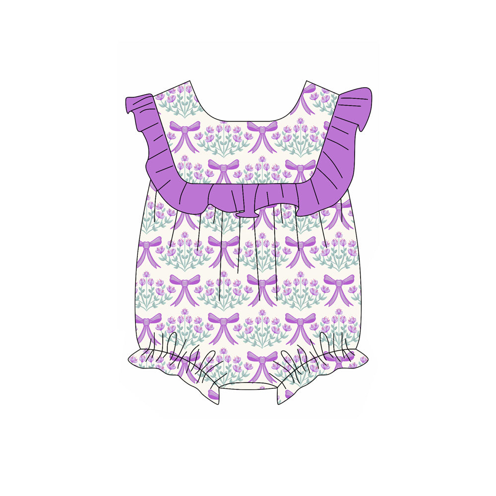 Baby Girls Purple Ruffle Sleeveless Bows Floral Valentines Rompers Preorder