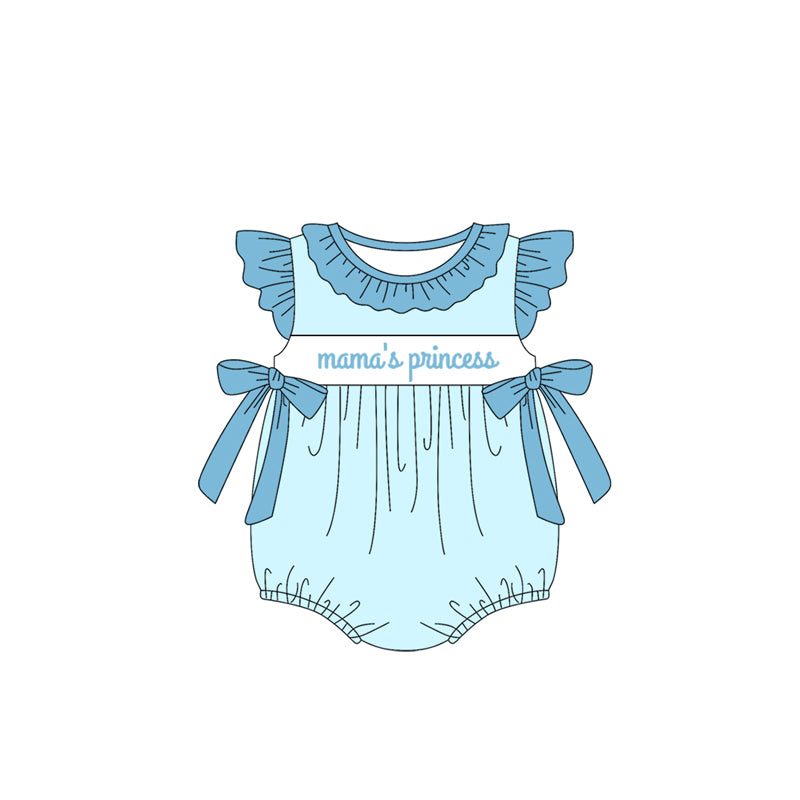 Baby Girls Blue Flutter Sleeves Bows Mamas Princess Rompers Preorder